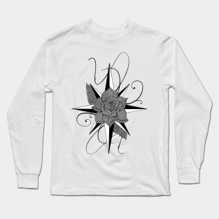 Compass Rose - Black and White Long Sleeve T-Shirt